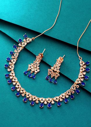 Blue Necklace Set In American Diamond