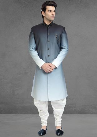 Black and Grey Shaded Readymade Sherwani Dhoti Set