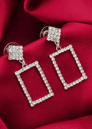 Silver American Diamond Studded Dangler Earrings