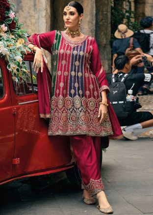 Multicolored Readymade Embroidered Pant Suit