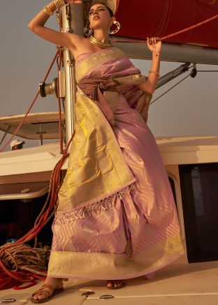 Pink Zari Woven Satin Saree