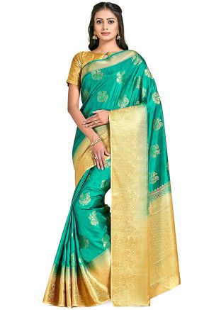 Green Zari Woven Saree In Kanjivaram Silk