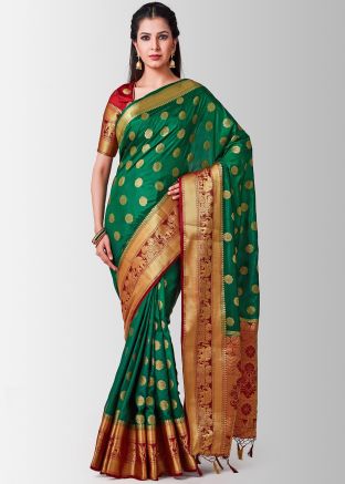 Green Kanjivaram Silk Saree With Blouse