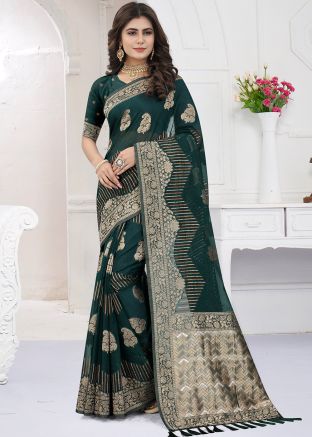 Green Zari Woven Viscose Saree