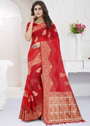 Red Woven Pallu Viscose Saree