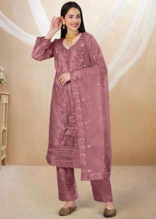 Pink Dori Embroidered Net Pant Suit