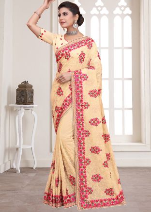 Yellow Sequins Embellished Saree In Georgette