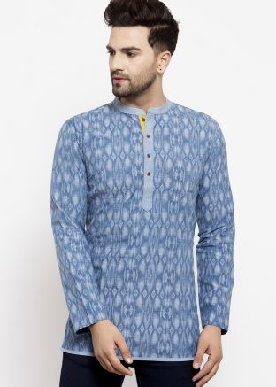Blue Readymade Printed Short Kurta