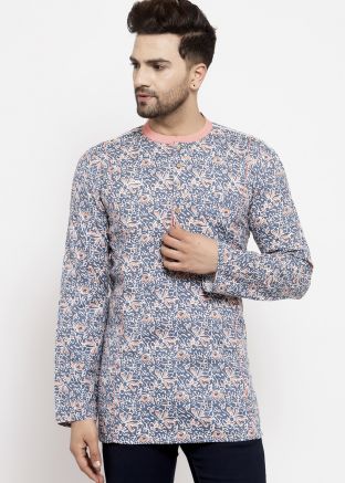 Grey Readymade Printed Cotton Short Kurta