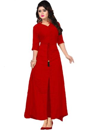 Red Front Slit Readymade Kurta Bottom