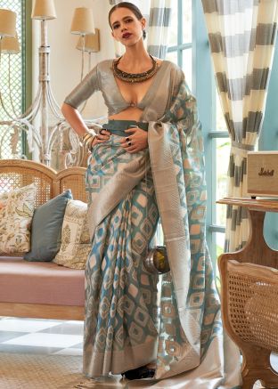 Kalki Koechlin Blue Zari Woven Saree