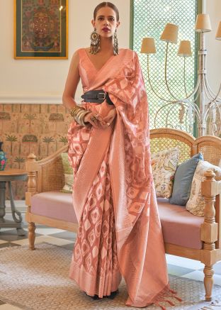 Kalki Koechlin Peach Tissue Zari Woven Saree