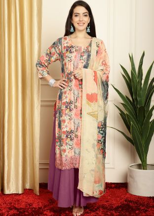 Multicolor Digital Printed Cotton Plazzo Suit