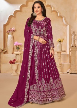 Pink Embroidered Georgette Anarkali Suit Set