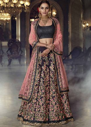 Violet Embroidered Bridal Lehenga Choli