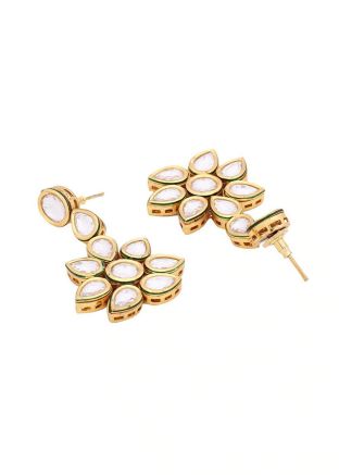 Golden & Green Kundan Stone Studded Earinngs