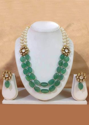 Green Stone Studded Layered Necklace Set