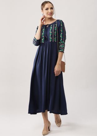 Readymade Flared Dress In Navy Blue