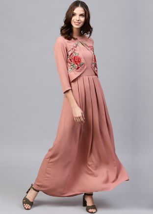 Peach Jacket Style Readymade Flared Dress