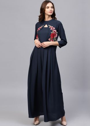 Navy Blue Readymade Jacket Style Dress