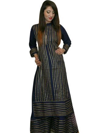 Navy Blue Gota Embellished Straight Cut Kurta