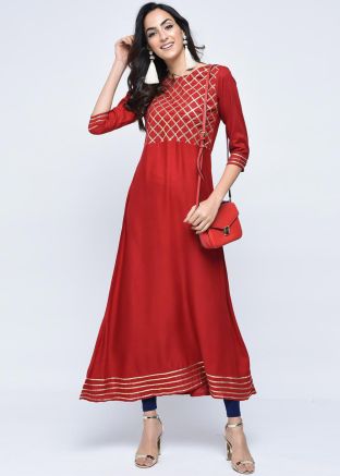 Readymade Gota Work Kurta In Red