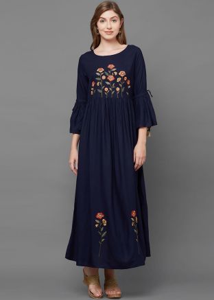 Readymade Navy Blue Bell Sleeved Dress