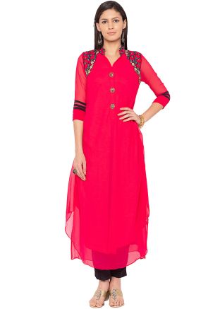 Readymade Asymmetrical Twin Layered Red Kurta
