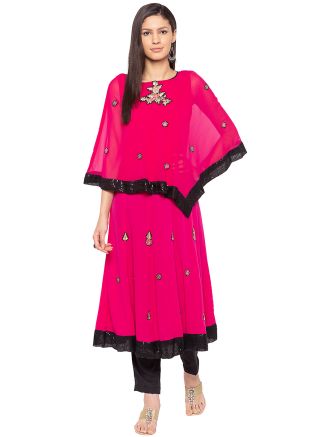 Readymade Cape Style Kurta In Pink