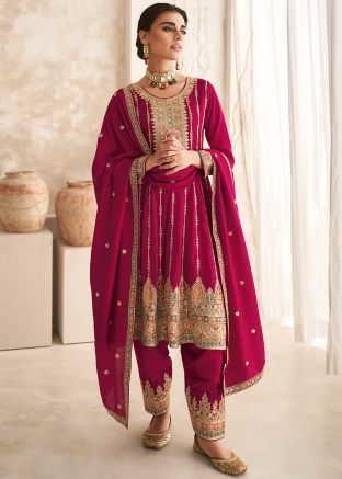 Pink Embroidered Silk Pant Suit