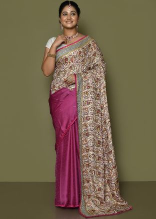 Pink & Cream Half N Half Art Silk Saree