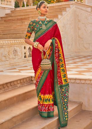 Red Patola Silk Printed Pallu Saree