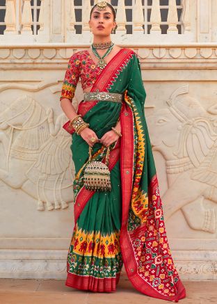 Green Woven Border Patola Saree