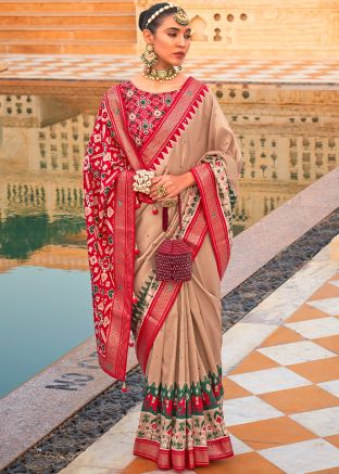 Beige Patola Saree In Printed Work