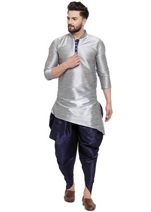 Grey Readymade Asymmetric Kurta With Dhoti