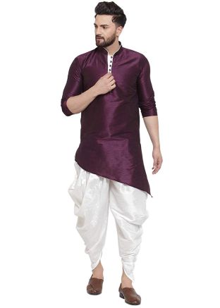 Readymade Magenta Asymmetric Kurta Dhoti Set