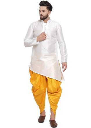 White Asymmetric Readymade Kurta With Dhoti
