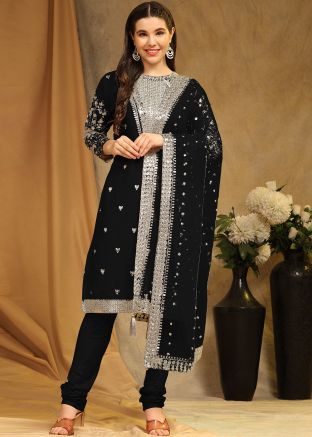Black Embellished Salwar Kameez In Georgette