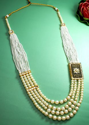 Cream Beaded Multi Chain Necklace