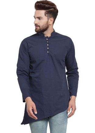 Navy Blue Asymmetric Readymade Short Kurta