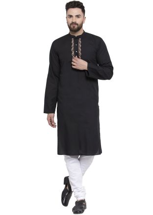 Black Readymade Embroidered Kurta Churidar