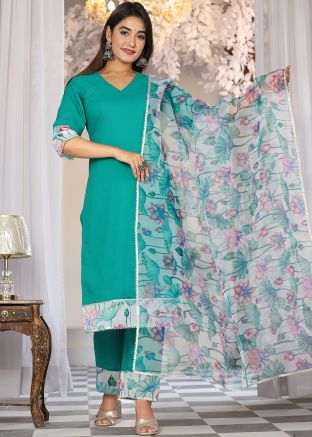Blue Readymade Cotton Pant Suit Set