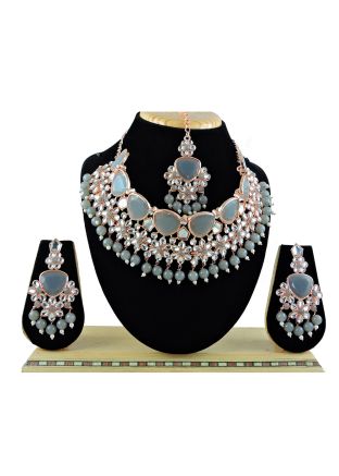 Grey Stone Studded Necklace Set
