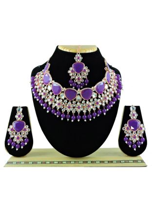 Purple Necklace Set In Stone Work
