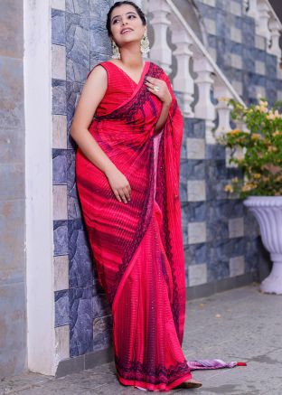 Pink Georgette Saree In Digital Printed