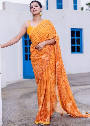 Yellow Sequins Embeelished Saree In Georgette