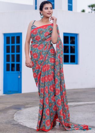 Multicolor Printed Saree In Georgette