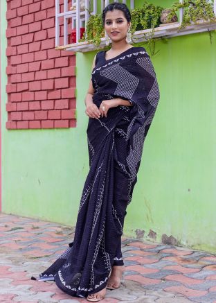 Black Printed Georgette Saree