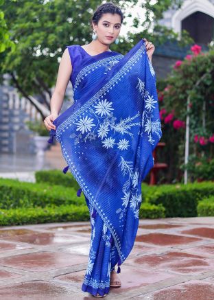 Blue Sequins Embroidered Georgette Saree
