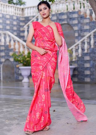 Pink Embroidered Saree In Georgette